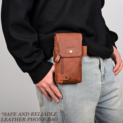 Ariscobull - Leather Phone Holster - Genuine Full-Grain Buffalo Leather Cell Phone Holsters - for iPhone 16, 15, 14, 13pro, Galaxy S24, S23, S22-7”H X 3.5" W (Coffee)