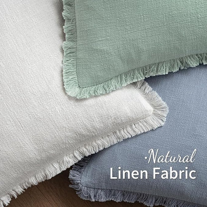 MIULEE Decorative Throw Pillow Covers Neutral Linen Fringe Throw Pillows Set of 2 Light Blue Boho Farmhouse Cushion Covers with Tassels for Couch Sofa Bed Living Room Spring Home Decor 20x20 Inch
