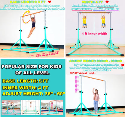 MARFULA Fold Gymnastic Bar for Kids and Teenage Ages 3-20, 350 lbs Weight Capacity, 5 Ft Gymnastic Kip Bar Horizontal Bar for Gymnast, Gymnastic Training Equipment for Home and Gymnastic Center Use