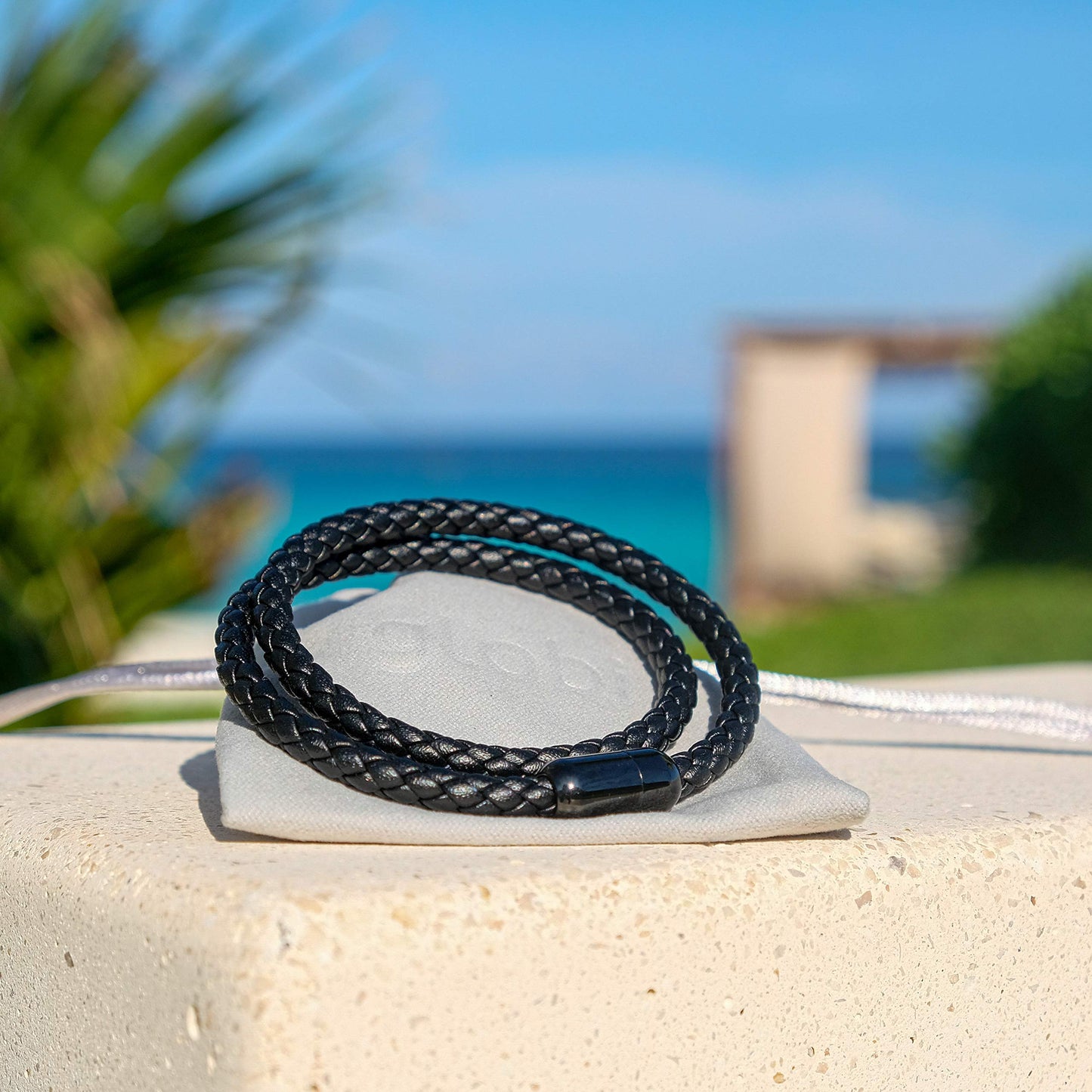Globi Leather Bracelet For Men | Genuine Wrap Braided Leather Cuff Bangle Bracelet with Magnetic Stainless Steel Clasp For Men/Women (Black 7”)
