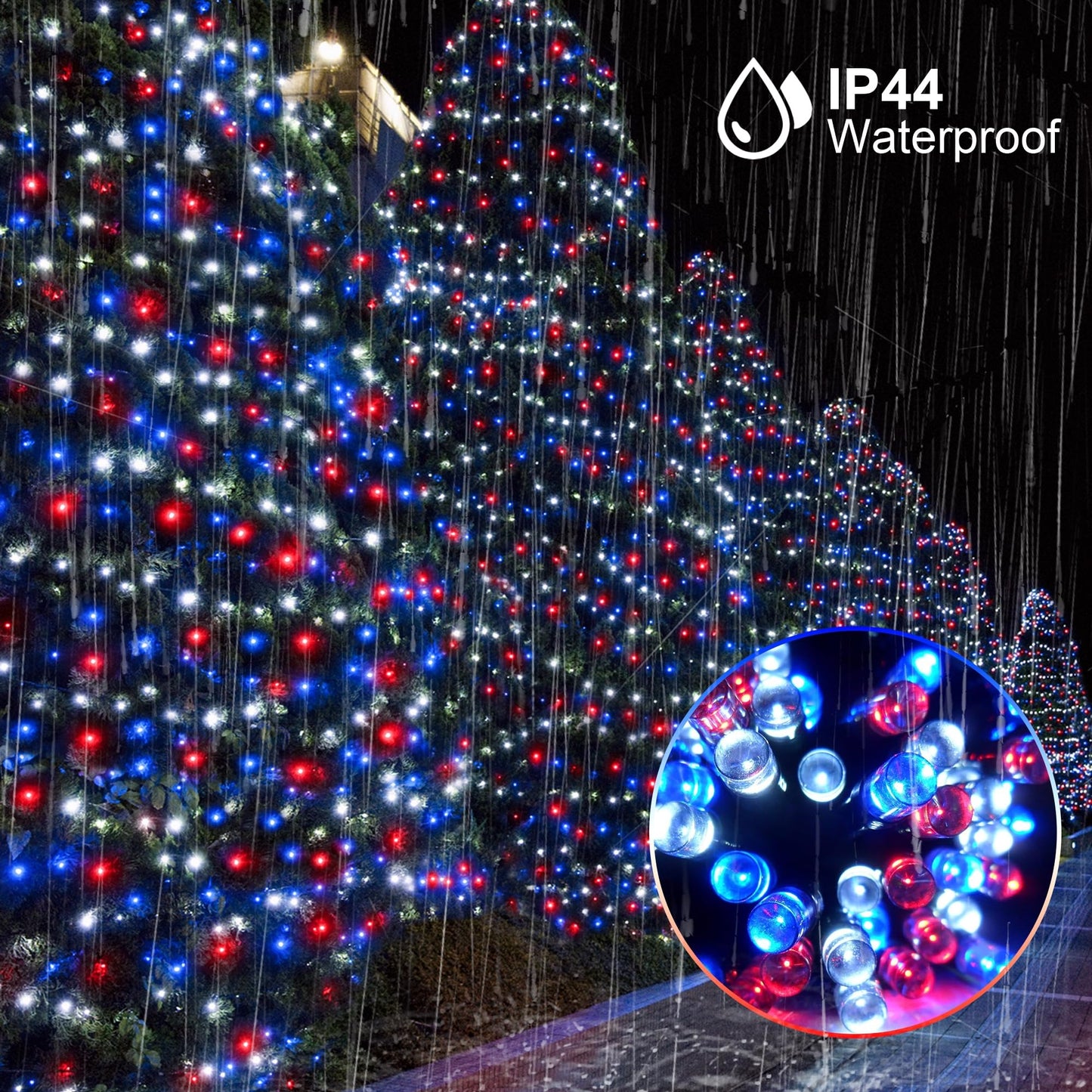 kemooie 4th of July Patriotic Decoration, 500 LED Red White and Blue Lights with 8 Modes, Outdoor Waterproof String Lights for Fourth of July, Memorial Day, Independence Day Decor