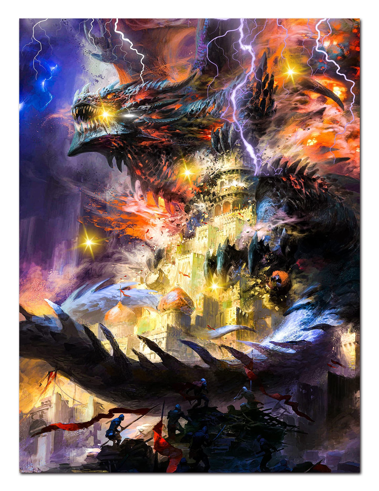 alottagifts Dragon Attack Lighted Canvas Wall Art Print 16" x 12" With Timer | LED Canvas Wall Art Print Design | Modern Artwork for Living Room (Dragon Attack, 16" x 12")