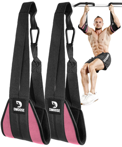 DMoose Fitness Hanging Ab Straps for Pull Up Bar & Core Strength Training - Soft Padded Exercise Straps for Ab Swing & Leg Raises, Hang Bar Strap with 2 Steel Carabiners - Abs Equipment for Home & Gym