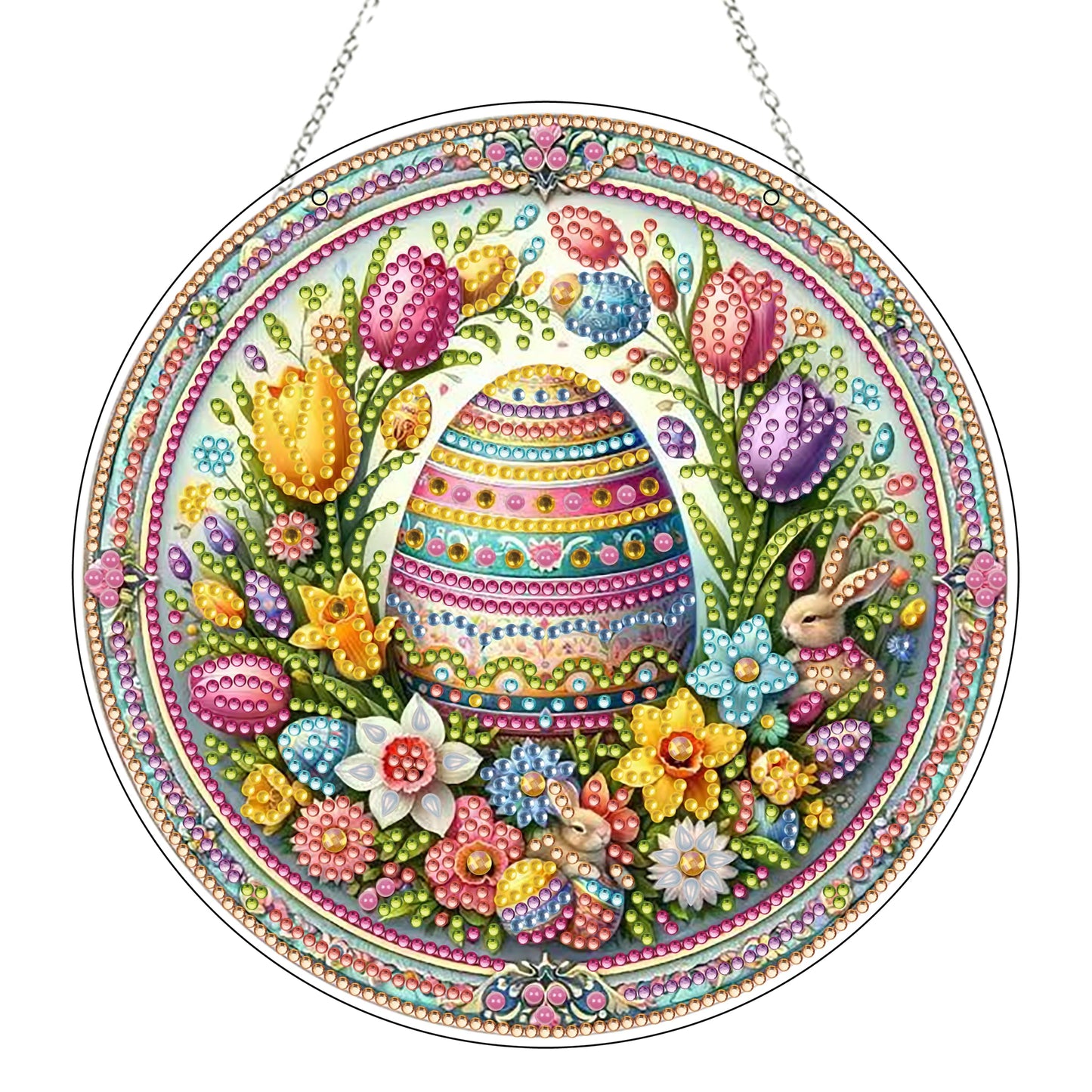 DIY Acrylic Diamond Art Painting Wreath Kits Special Shaped Rhinestone 5D Diamond Art Window Pendants Home Garden Wall Hanging Kits Hanging Ornament (Easter Egg)