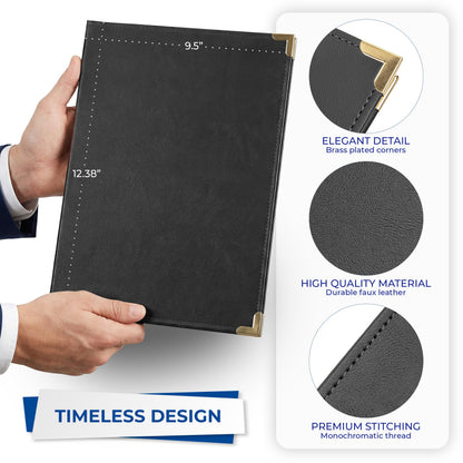 Samsill Classic Collection Business Portfolio - Executive Padfolio for Resume & Document Organizer - 8.5 by 11-Inch Legal Pad, Faux Leather with Brass Corners (Black)