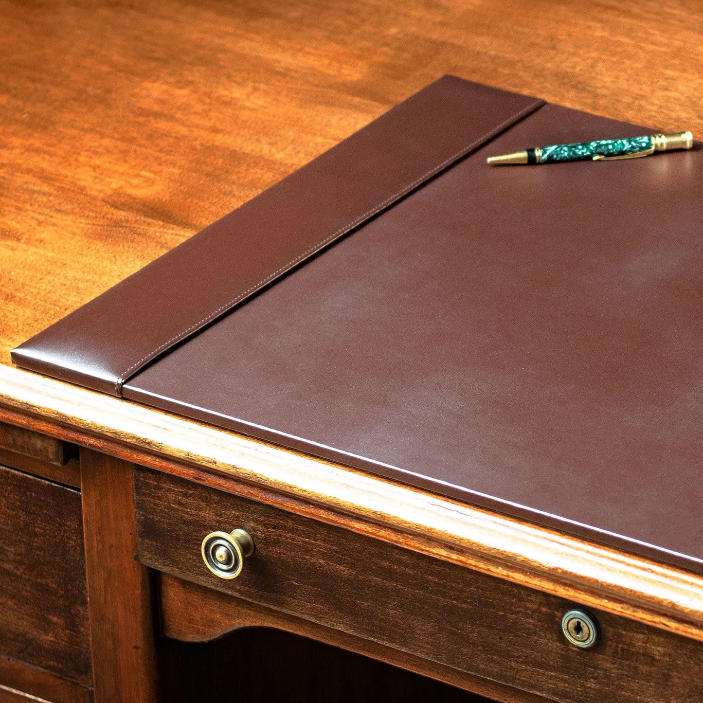 DACASSO Bonded Leather Desk Pad with Side Rails - Luxury Leather Desk Blotter for Writing (30 x 18, Brown)