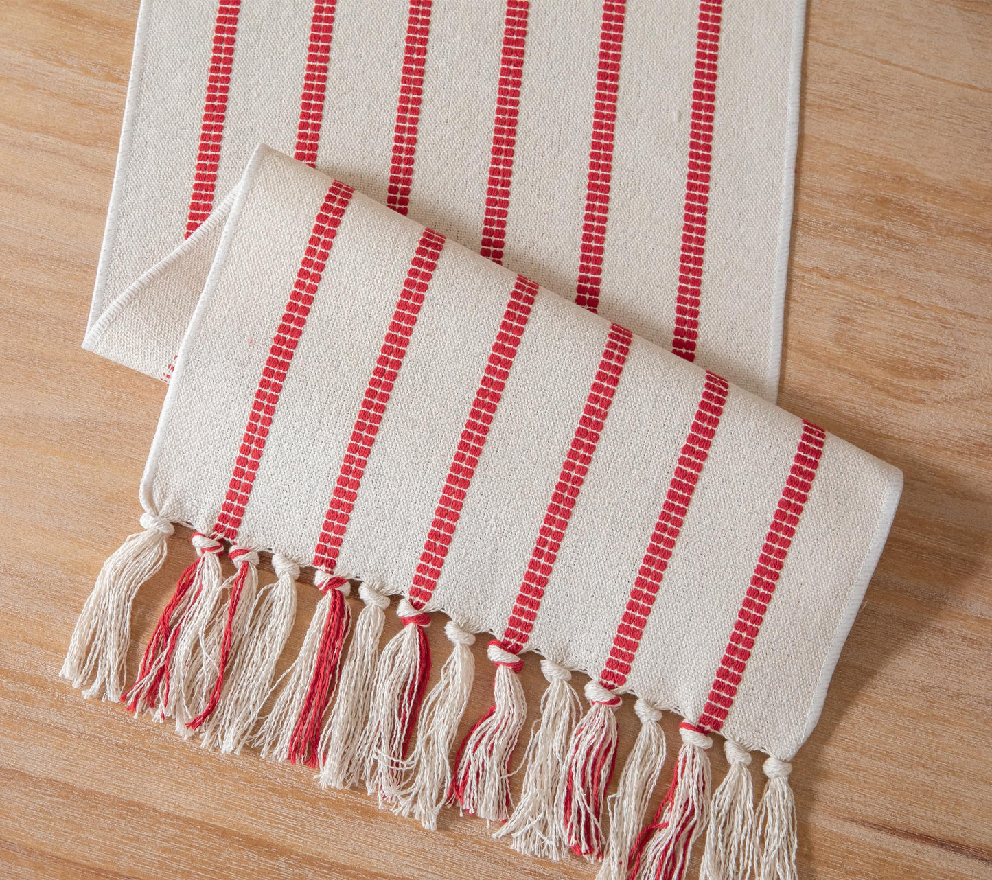 Caflife Christmas Table Runner 72 Inchs Long, Cotton and Linen Woven with Tassels, for Modern Rustic Farmhouse Boho Red Table Runners, Holiday Kitchen Dining Table Home Christmas Decor