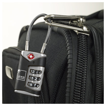 Lewis N. Clark TSA Approved Luggage Lock + Steel Cable for Suitcase, Carry On, BackPack, Laptop Bag + Purse, Perfect For Airport, Hotel or Gym - Set + Reset Your Own Combo, Black