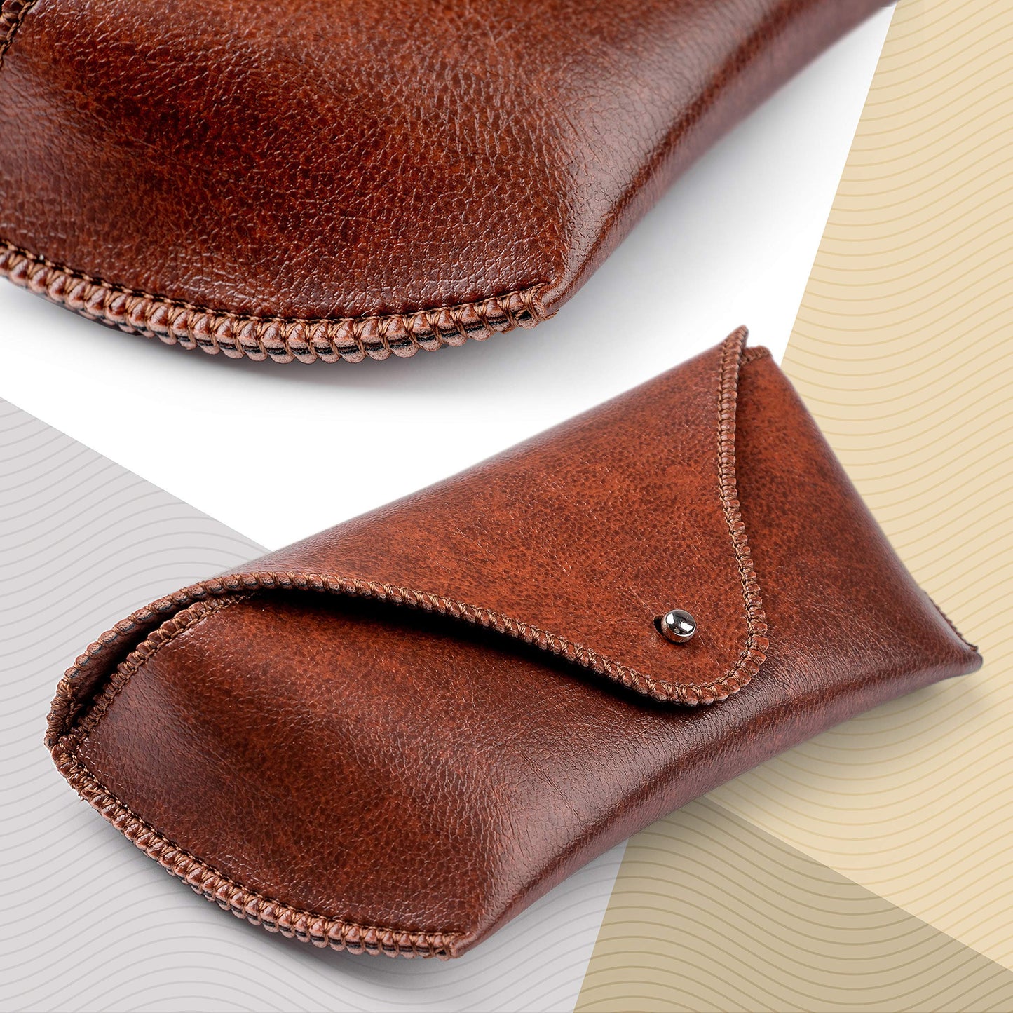 PU Leather Sunglass Case, Soft Premium Sunglasses Case Pouch Brown, Medium Big Glasses Holder For Men and Women