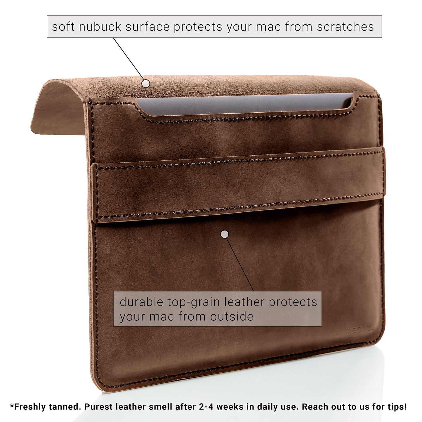 MacBook Air 15 Inch Sleeve — ‘Fernando’ Handmade & Expertly Crafted Luxury MacBook Case — Full Grain Beautifully Stitched Fair Trade Leather — Brown