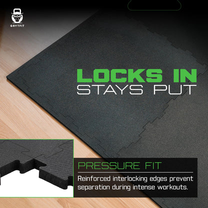 Grytfit Interlocking Rubber Floor Tiles 12MM – Heavy Duty 100% Rubber Gym Flooring for Home Gym, Garage, Workout Room, Equipment Mats, Indoor/Outdoor Mats, Gray Fleck 4-Pack 22.5"x22.5"