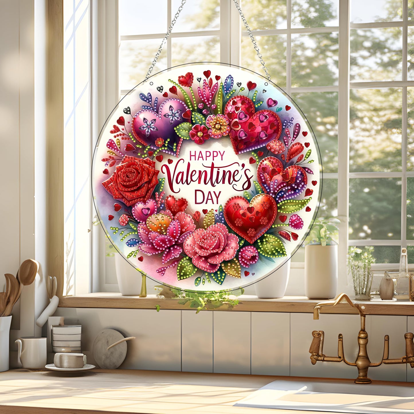 JJFox Diamond Art Hanging Kit for Adult,Special Shaped Rhinestone,DIY Acrylic 5D Diamond Art Painting Window Pendants Home Garden Wall Hanging Kits Hanging Ornament,Double Sided. (Love)