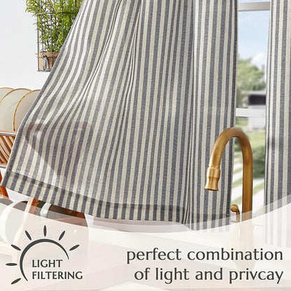 jinchan Striped Linen Kitchen Curtains 45 Inches Tier Curtains Farmhouse Modern Cafe Style Small Window Treatments Airy Light Filtering Rod Pocket for Living Room Bathroom 2 Panels Charcoal Grey