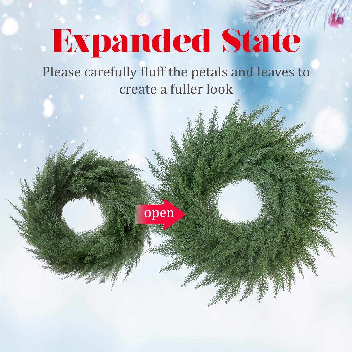24 Inch Christmas Cedar Cypress Wreath – Artificial Greenery Wreath for Front Door, Farmhouse Holiday Winter Decor and Year-Round Indoor Outdoor Home Decoration