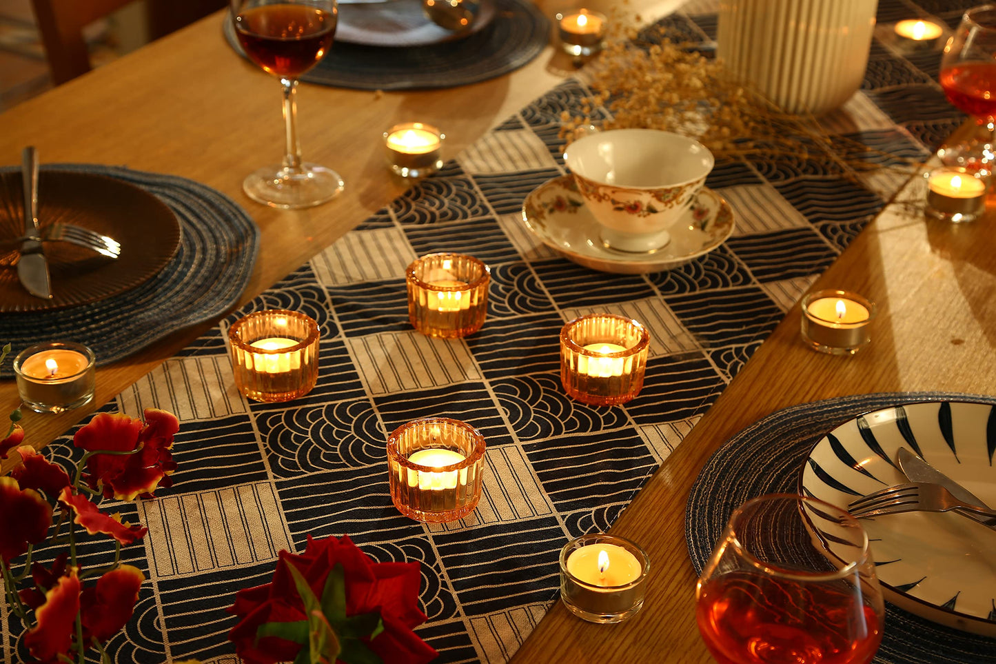 GOLDEAL Gold Round Tealight Candle Holders,Set of 24 Thick Glass Tea Light Candle Holder Decor,Candlestick for Wedding Decor,Party,Baby Shower Party,Bridal Shower Party,Table Centerpiece, Home Décor