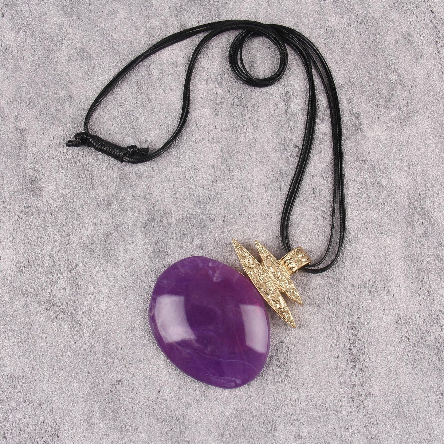 Jeniiahua Boho Necklaces for Women Leather Bohemian Chunky Vintage Long Necklace with Large Purple Irregular Pendant