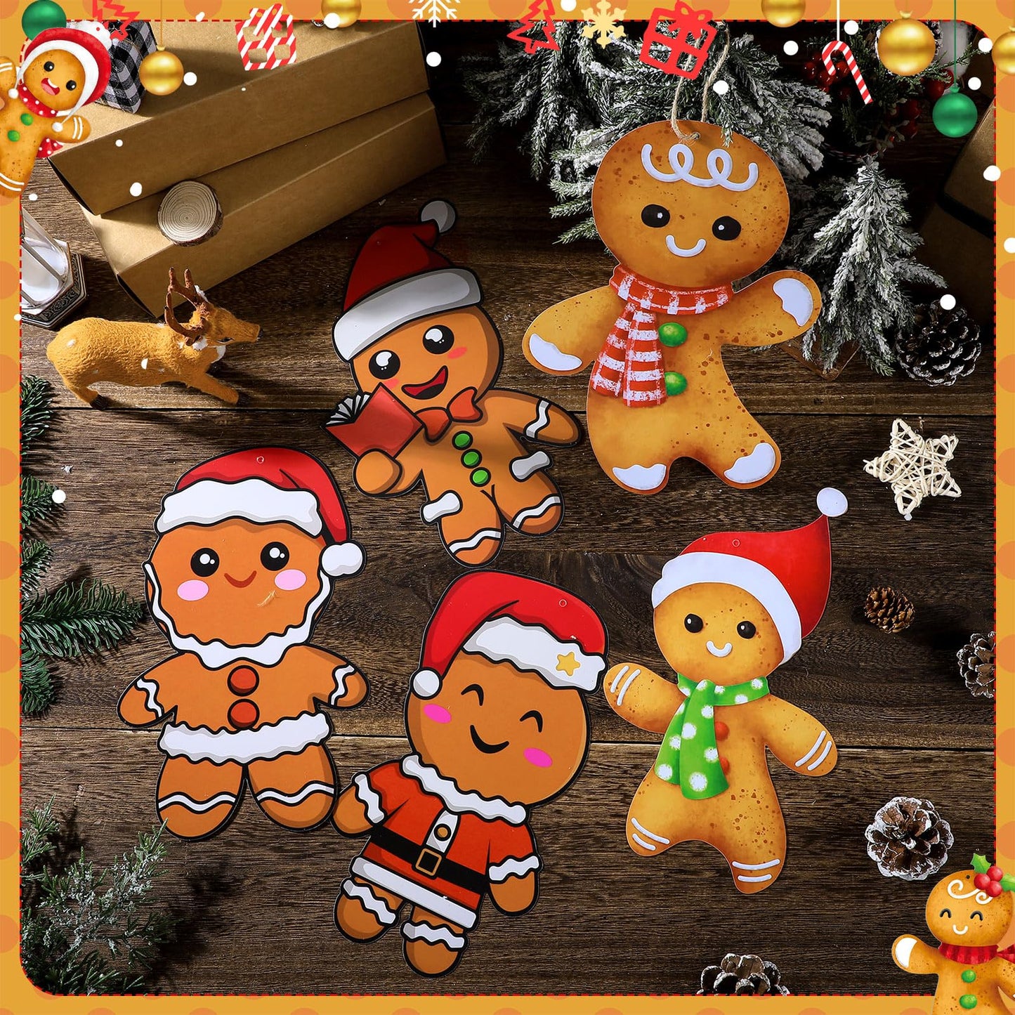 Soaoo 36 Pcs 7.9 Inch Gingerbread Man Christmas Outdoor Decorations Large Hanging Christmas Ornaments Double Sided Xmas Plastic Decor for Xmas Tree Office Home Yard Porch Holiday