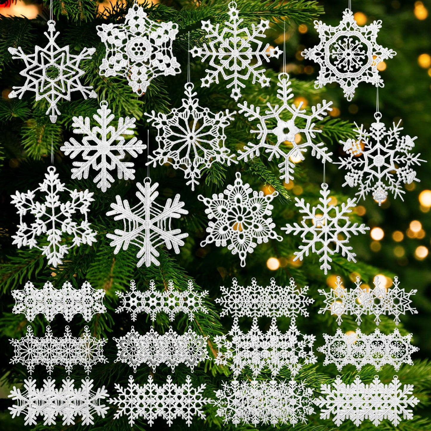 HunnmingRe 48 Pcs Crochet Snowflake Ornaments Winter Crocheted Snowflake Bulk 12 Styles Hanging Decor for Winter Decorations Christmas Wonderland Tree Wall Holiday Party Woven Gift