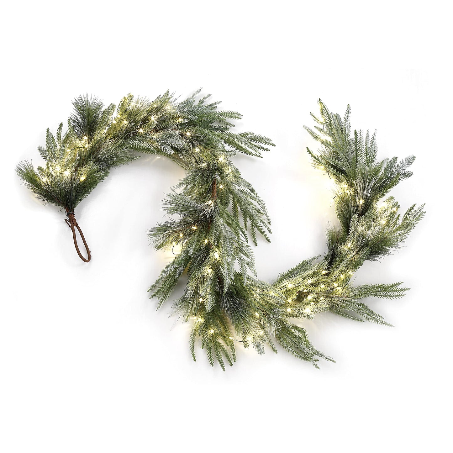 LampLust Winter Garland with Lights Battery Operated, 6 Ft Lighted Garland, Frosted Garland with Pine Branches & Faux Snow, 100 LED Lights with Timer, Winter Garland for Mantle All Year Round