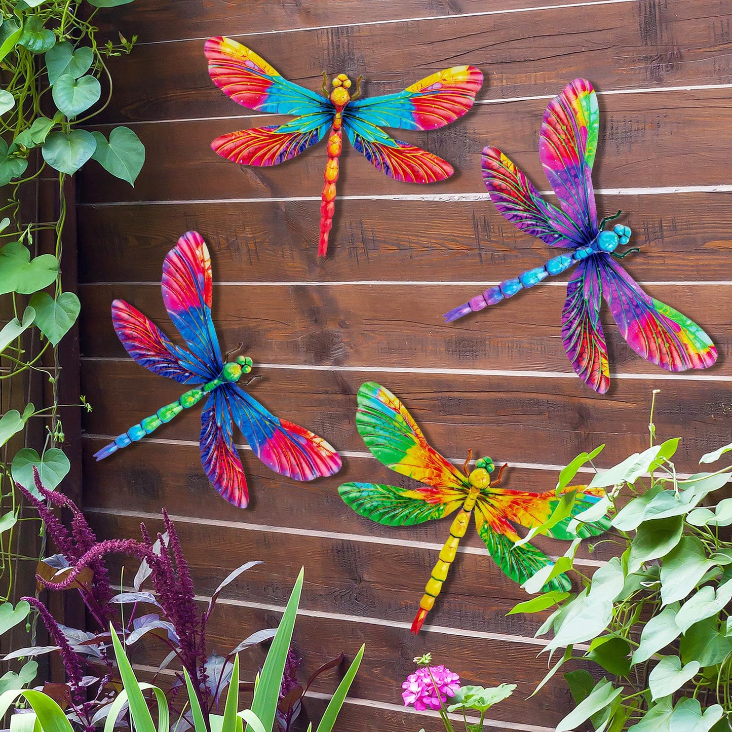 SUNREEK Metal Dragonfly Wall Decor, 9 Inches Dragonfly Outdoor Wall Art for Fence Garden Yard Patio Decorations