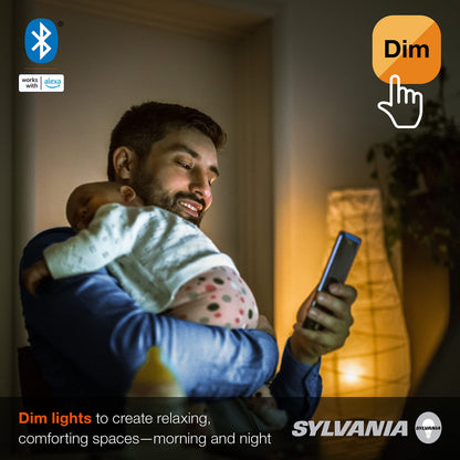 SYLVANIA Bluetooth Mesh LED Smart Light Bulb, One Touch Set Up, A19 60W Equivalent, E26, RGBW Full Color & Adjustable White, Works with Alexa Only - 2 Count (Pack of 1) (75760)