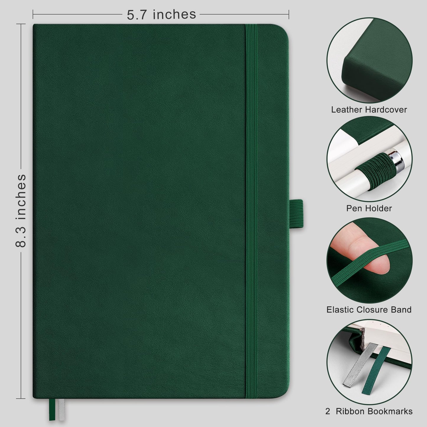 RETTACY Blank Journal Notebook, 2-Pack, 192 Pages per Pack, A5 Medium Size (5.7'' x 8.3''), Leather Hardcover, 100 GSM Thick Paper, for Sketching, Drawing, Painting (Black & Dark Green)