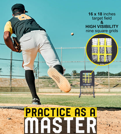 JAPER BEES Baseball Pitching Net with Strike Zone, 9 Hole Pitching Net Target, Portable Softball Pitcher Training Equipment Height Adjustable with Carrying Bag