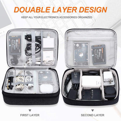 SELLYFELLY Electronic Bag Travel Cable Accessories Bag Waterproof Double Layer Electronics Organizer Portable Storage Case for Cable, Cord, Charger, Phone, Adapter, Power Bank, Kindle, Hard Drives