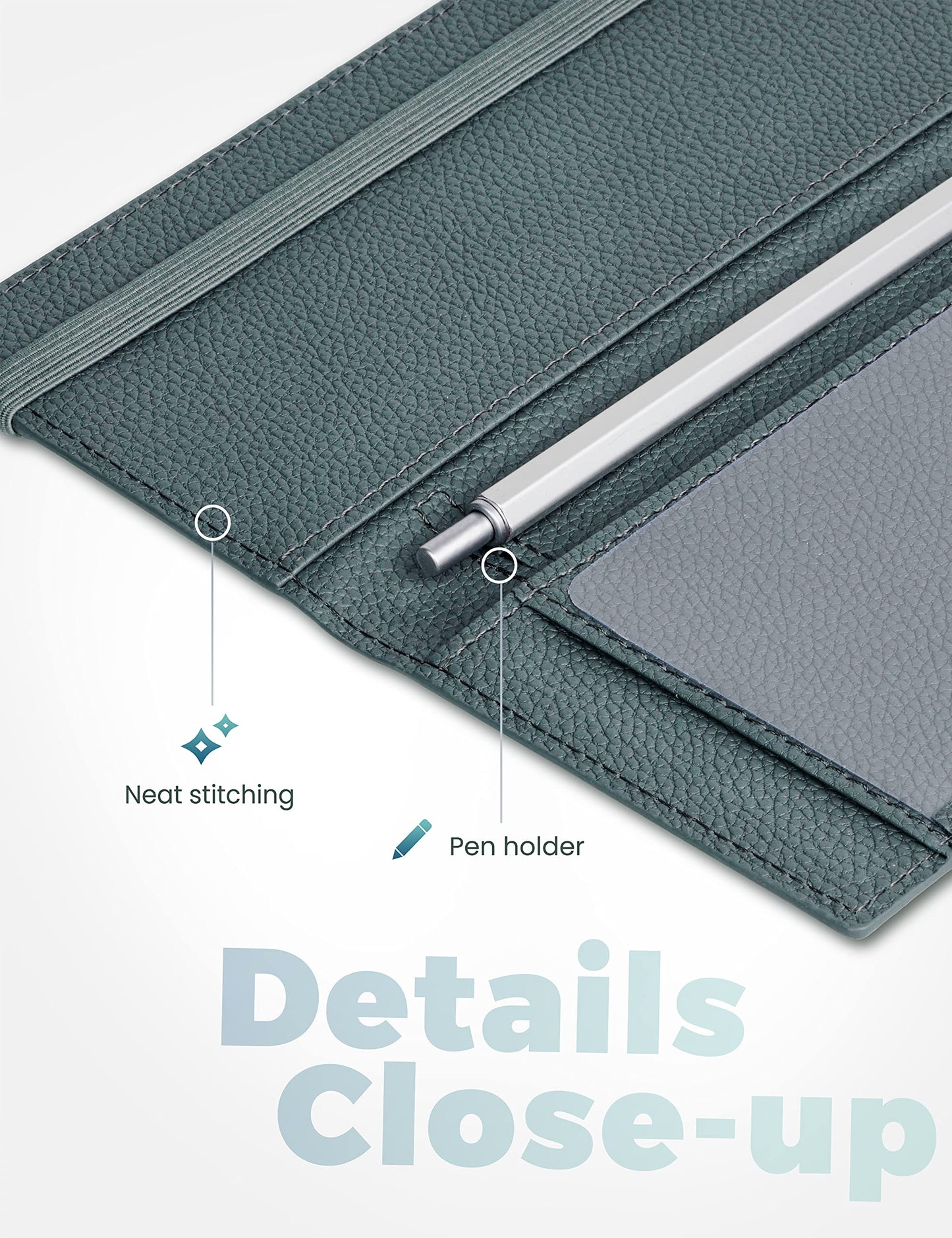 Yarnic Checkbook Cover for Personal Checkbook, Checkbook Holder with Pen Holder & Built-in Clear Plastic Divider for Duplicate Checks (Grey Green)