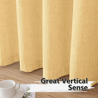 Tollpiz Short Linen Curtain Living Room Rod Pocket Semi Sheer Curtains Burlap Light Filtering Thick Linen Drape for Bedroom, 54 x 45 inches Long, Beige, Set of 2 Panels