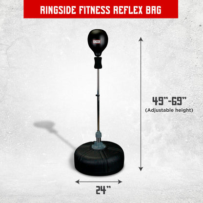 Ringside Fitness Reflex Bag, Dipped Foam Top, Ideal for Boxing, MMA, Muay Thai, and More, Punching Bag Stand with Plastic Base and Chrome Spring, Adjustable Height, 49"–69"