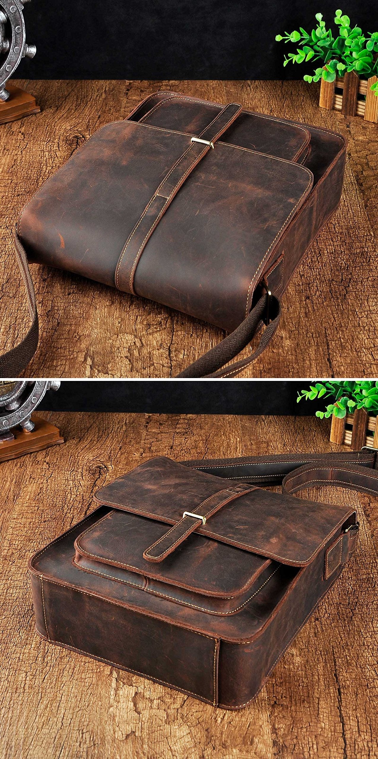 Le'aokuu Mens Genuine Leather Messenger Shoulder Sling Satchel Bag Cross Body