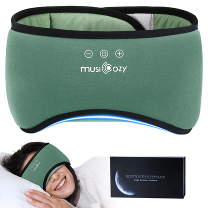 MUSICOZY Sleep Headphones Bluetooth 5.4, Bamboo Cotton Full Coverage Headphones Headband for Side Sleepers, Wireless Earphones with Speaker Sleep Music Earbuds for Men Women (Dark Green)