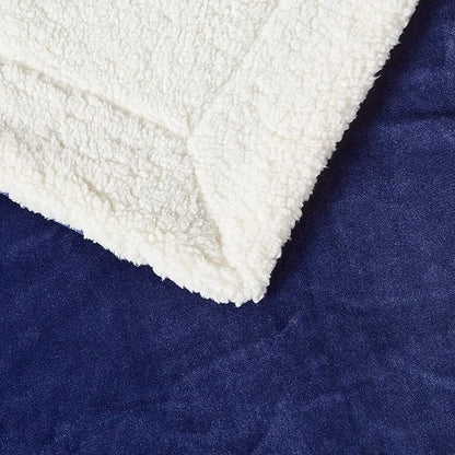 Amazon Basics Reversible Sherpa Throw Blanket, Navy, 50"x60"