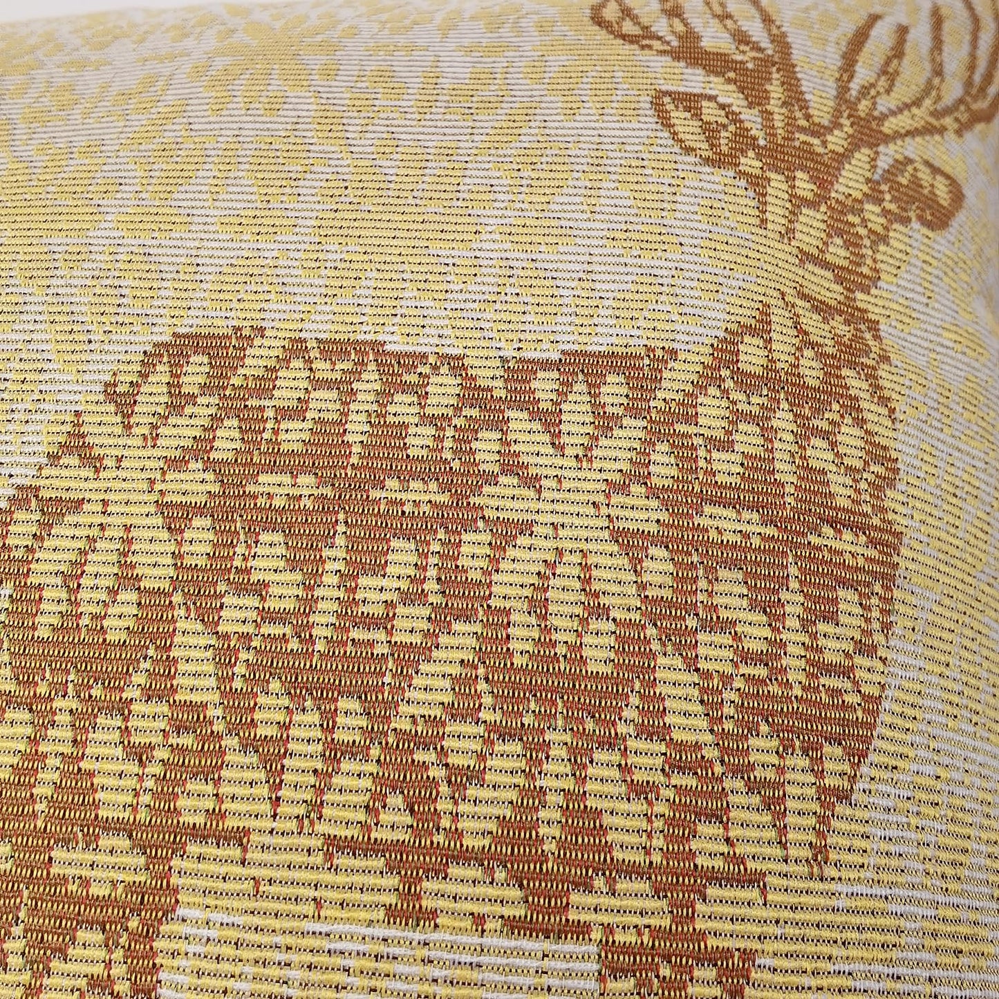 Christmas Tapestry Throw Pillow Cover 16x16 Inch - Festive Woven Jacquard Reindeer Cushion Case - Red Piping, Hidden Zipper - Decorative Holiday Home Decor for Sofa/Couch