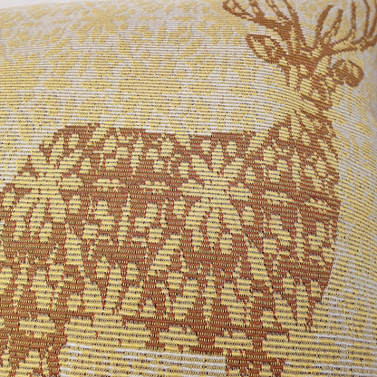 Christmas Tapestry Throw Pillow Cover 16x16 Inch - Festive Woven Jacquard Reindeer Cushion Case - Red Piping, Hidden Zipper - Decorative Holiday Home Decor for Sofa/Couch