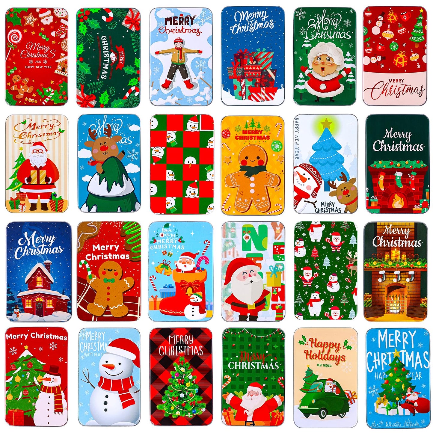 MGparty 24 PCS Christmas Gift Card Tin Boxes with Lids, Small Metal Holiday Gift Card Holders for Candy Cash Jewelry, Bulk Xmas Stocking Stuffers & Christmas Party Favor Gift Set