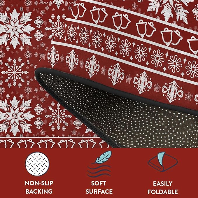 5' X 7' Christmas Rugs Xmas Area Rug for Living Room Bedroom Dining Room Dorm Classroom Nursery Red Snowflake and Plaid Carpet Doormat Floor Mat Pad Winter Vintage