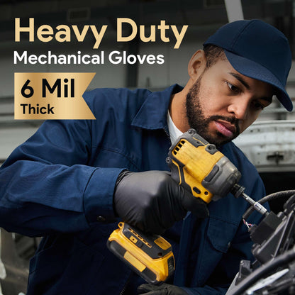 FifthPulse 6 Mil Black Nitrile Gloves Large, Heavy-Duty Disposable Gloves for Mechanics, Food Prep, and Medical Use - Powder-Free, Latex-Free, Extra Thick & Puncture-Resistant Rubber Glove - 50 Count