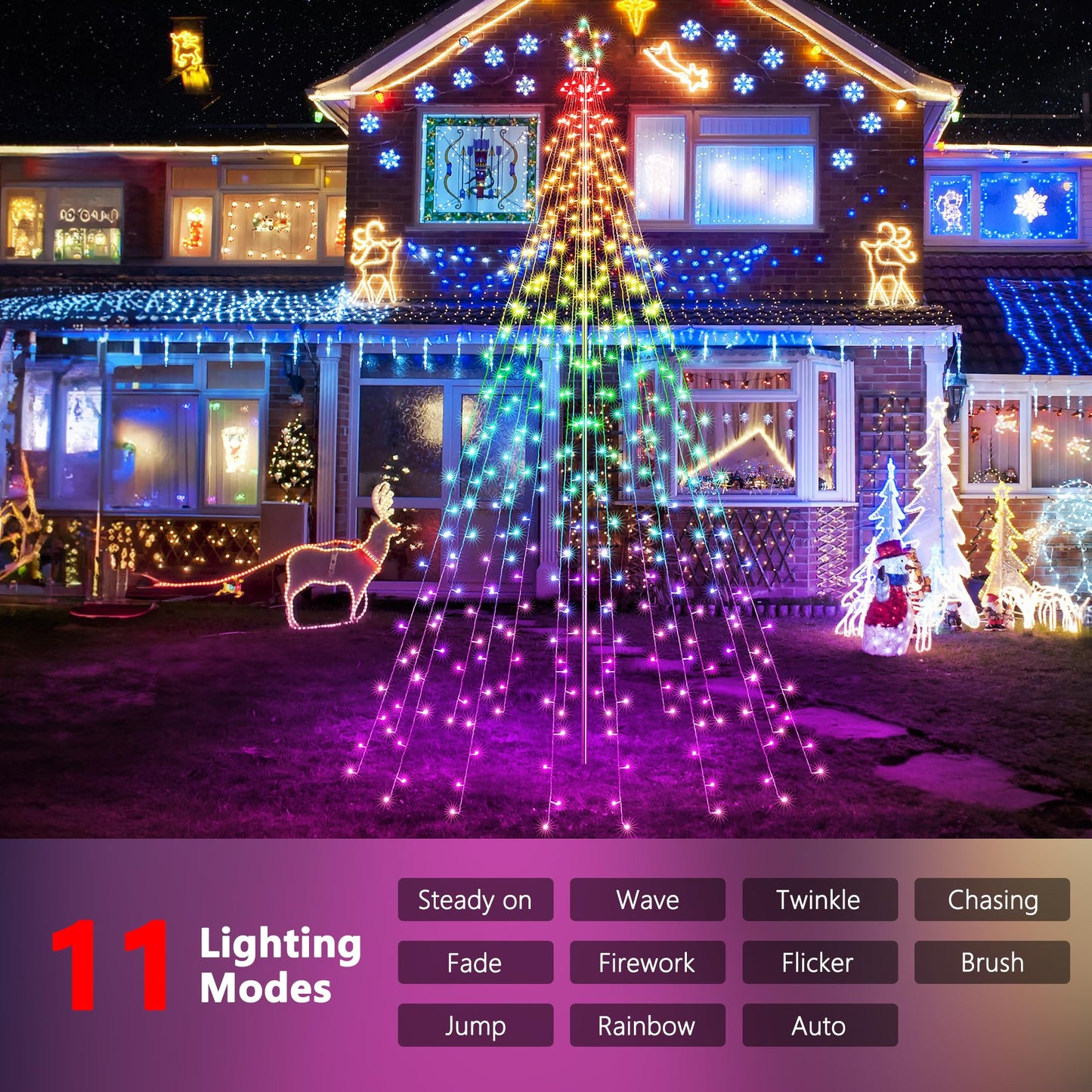 Flacchi Outdoor Star String Lights - Pole Set with Remote, Multiple Lighting Modes, Timer, and Waterproof Feature for Ultimate Holiday Decor (RGB, 10 FT/408LED)