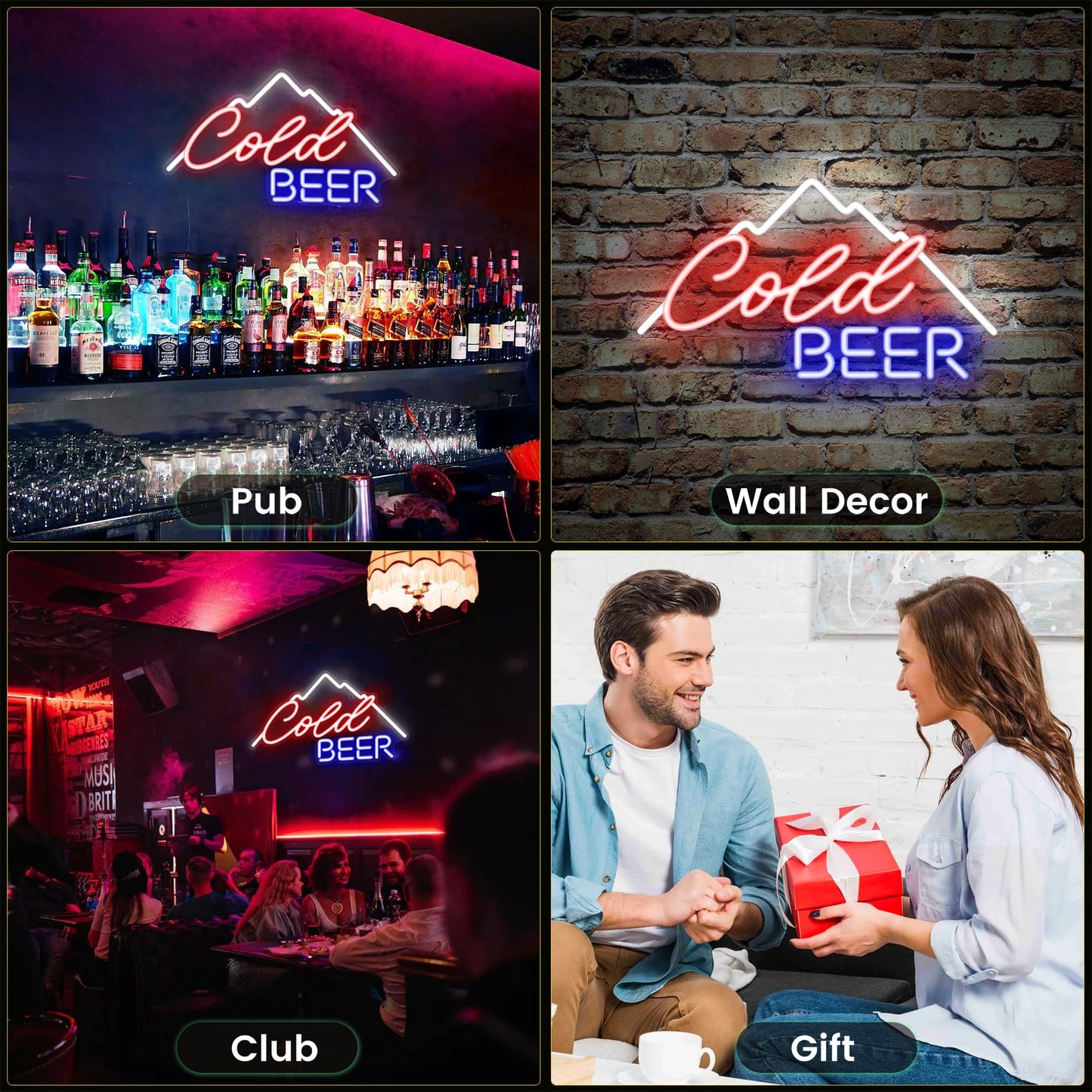 Kavaas Cold Beer Neon Sign 16.5" x 9.4", Neon Beer Signs for Man Cave, Home Bar, Pub, Wall Decor - Best Gifts for Beer Lovers, Birthday, Christmas