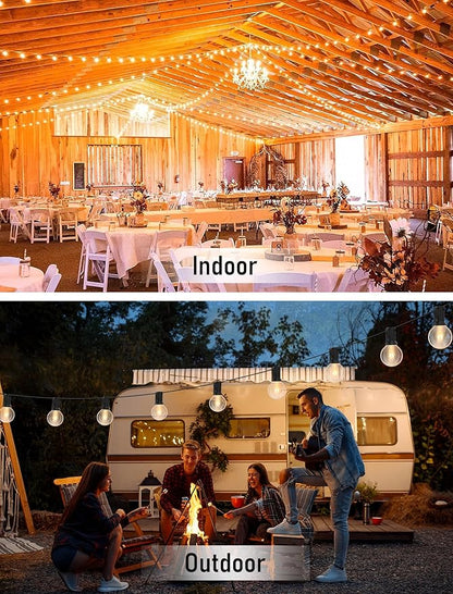 100FT String Lights, G40 Outdoor String Lights Edison Light Bulbs Clear Globe Lights for Backyard Patio Lights Indoor/Outdoor Commercial Decoration -5 Watt/120 Voltage/E12 Base -Black Wire