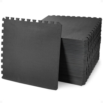 BalanceFrom Puzzle Exercise Mat 1/2" Thick, EVA Interlocking Foam Floor Tiles for Home Gym, Mat for Home Workout Equipment, Floor Padding for Kids, Black, 24 in x 24 in x 1/2 in, 144 Sq Ft - 36 Tiles