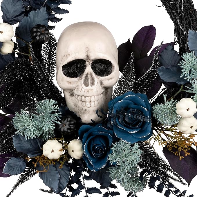 National Tree Company Artificial Halloween Skull Wreath, Black, 24inch