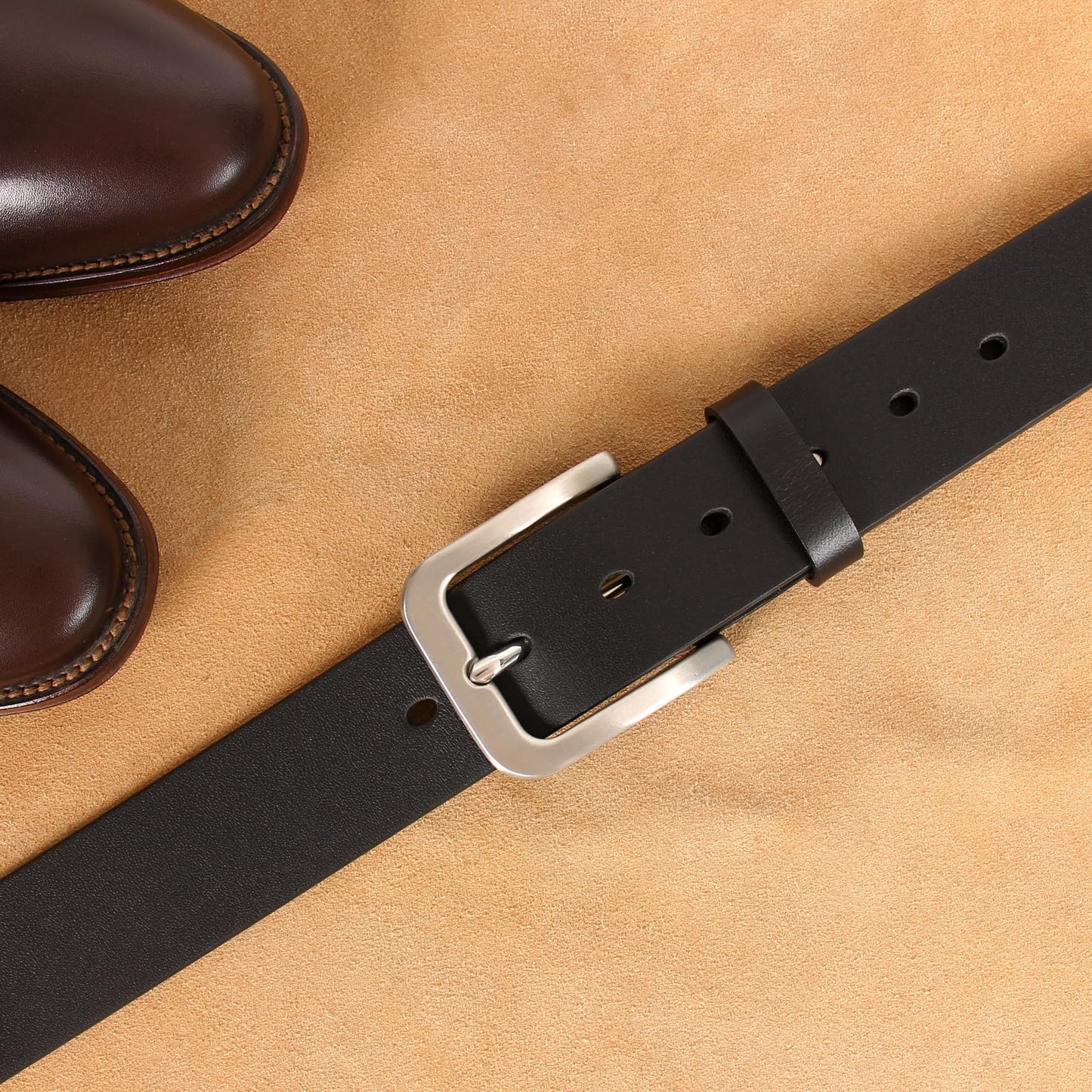Mgailw Men's Genuine Leather Belt 1 1/2" Classic & Versatile Prong Buckle in Full-Grain Leather Trim to Fit(28" to 32" Waist Adjustable)