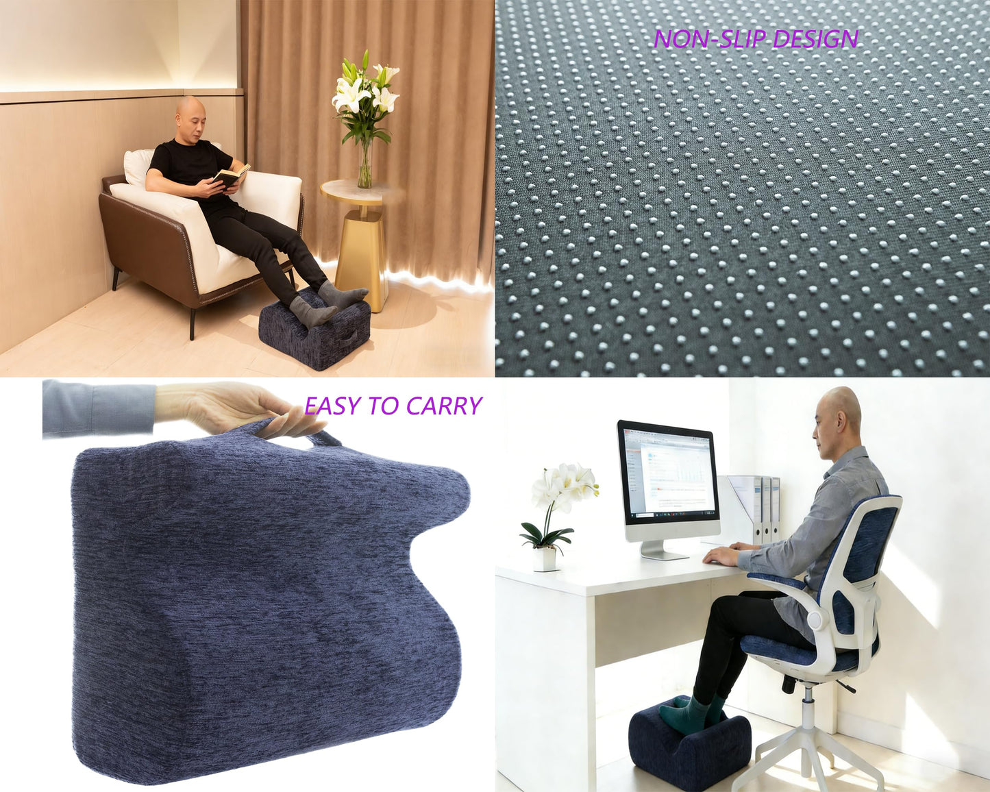 ZXMCJD Ergonomic FootstoolTwo-Way Tilt Design with Heel & Arch SupportWide Non-Slip Foam Footrest with 3-Point Support, Removable Washable Cover for Office/Home, for Prolonged Sitting & Under-Desk Use