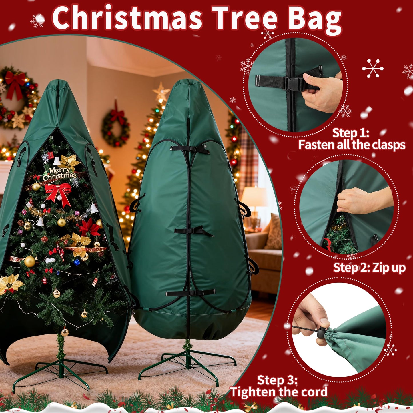 BakCover Upright Christmas Tree Storage Bag 7.5 Ft, Christmas Tree Cover Fit for 6 Ft to 7.5 Ft, Christmas Tree Covers for Upright Storage, Christmas Tree Bag