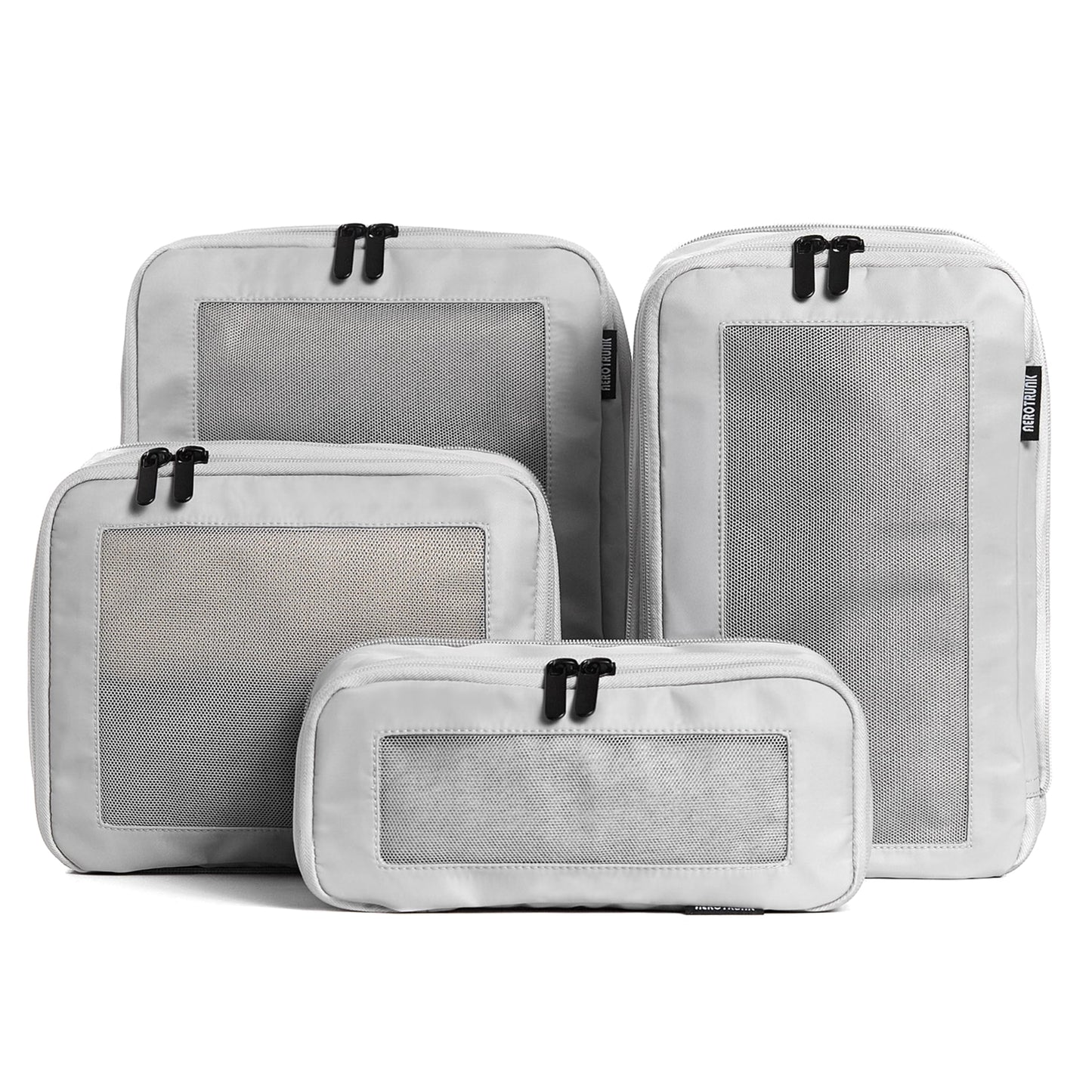 Aerotrunk Compression Packing Cubes for Travel - Luggage Organizer Bags - Double Zipper Packing Cubes for Suitcases (4-Pack, Light Grey)