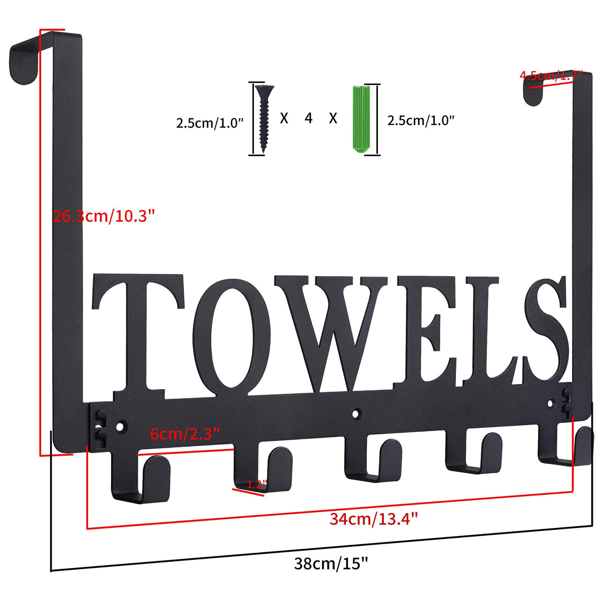 Over The Door Hooks - Towel Holder for Bathroom, Bedroom, Kitchen & Pool - Sandblasted Black Metal Wall Mount
