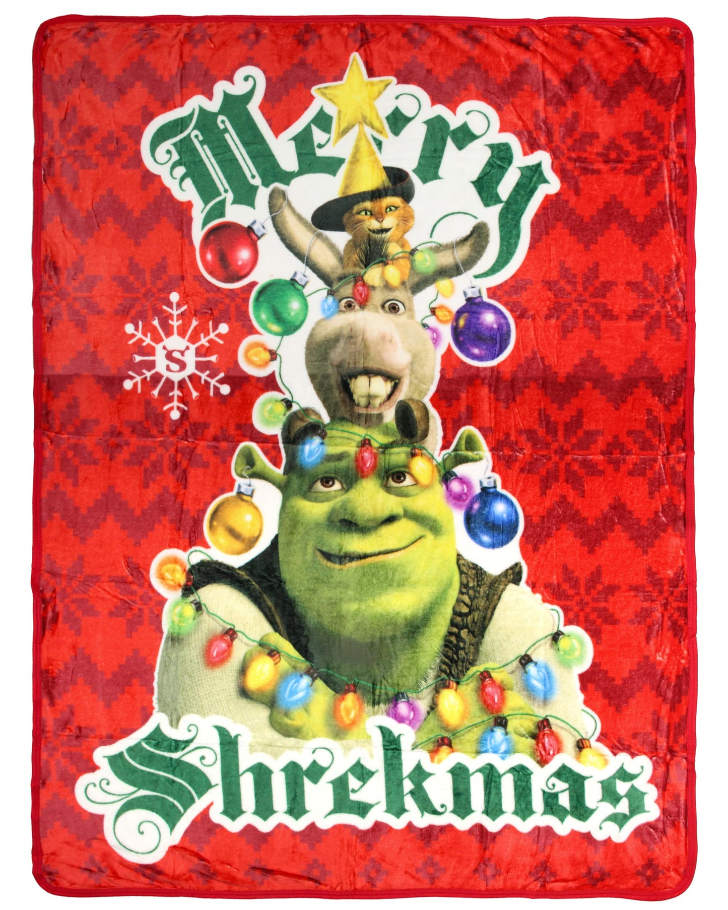 Shrek Merry Shrekmas Trio Donkey Puss in Boots Throw Blanket - 46" x 60" Cozy Soft Fleece Throw Blanket for Bed Couch